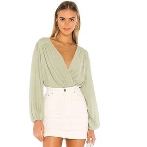 FREE PEOPLE CHECK ON IT FAUX WRAP TOP IN FROSTED FERN
